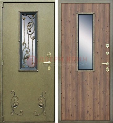 Офисная железная дверь со стеклом и ковкой ДСК-44 в Калуге