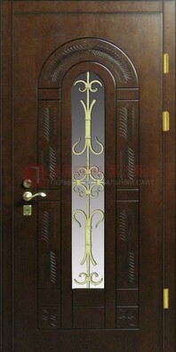 Дизайнерская металлическая дверь со стеклом и ковкой ДСК-50 в Калуге
