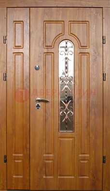 Стальная дверь со стеклом и цветной ковкой ДСК-78 для панельного дома в Калуге