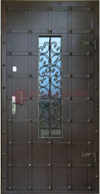 Стальная дверь со стеклом и ковкой ДСК-84 с утеплением в Брянске