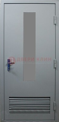 Серая металлическая техническая дверь с декоративной вставкой ДТ-14 в Калуге