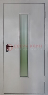 Белая металлическая техническая дверь со стеклянной вставкой ДТ-2 в Калуге