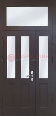Черная тамбурная дверь со стеклянными вставками ДТМ-38 в Калуге