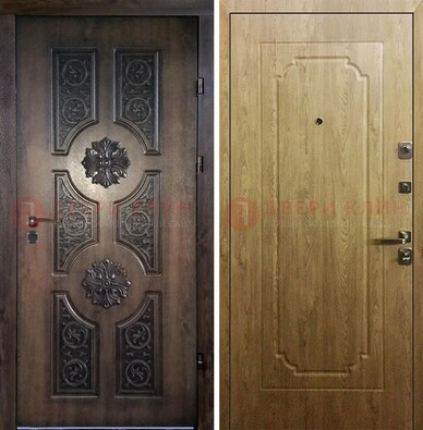 Железная коричневая дверь с виноритом и Золотой дуб внутри ДВТ-101 в Калуге