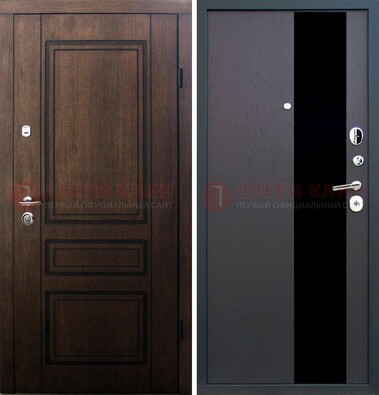 Входная дверь Итальянский орех с МДФ с черным стеклом ДМ-1199 в Калуге
