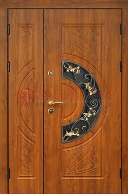 Входная дверь цвета золотой дуб с виноритом и ковкой ДВТ-176 в Калуге