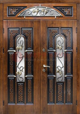 Входная двухстворчатая дверь с виноритом и ковкой ДВТ-183 в Калуге