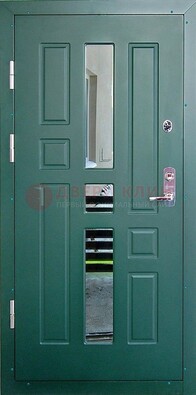 Зеленая железная  дверь с виноритом и зеркалом ДВТ-205 в Калуге