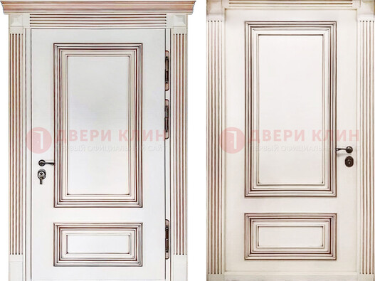 Белая металическая дверь с виноритом для дома ДВТ-239 в Калуге