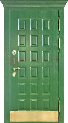 Входная зеленая дверь с виноритом для коттеджа ДВТ-249 в Калуге