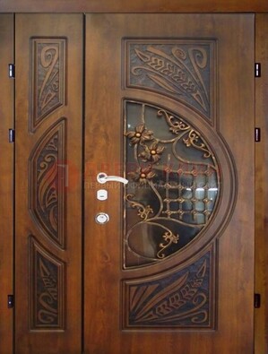 Металлическая дверь с виноритом и резной панелью внутри ДВТ-70 в Калуге
