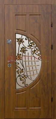 Стальная филенчатая дверь с виноритом ковкой и стеклом ДВТ-84 в Троицке