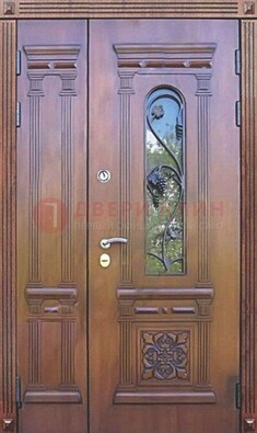 Железная коричневая филенчатая дверь с виноритом и МДФ ДВТ-85 в Калуге