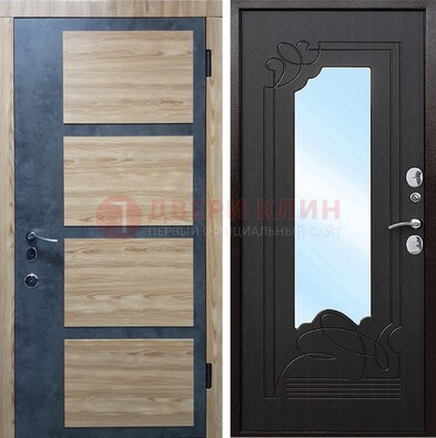 Светлая металлическая дверь c фрезерованной МДФ с зеркалом ДЗ-103 в Калуге