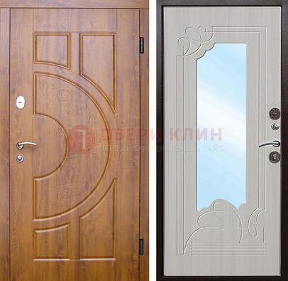 Коричневая металлическая дверь c МДФ с узором и зеркалом ДЗ-105 в Калуге