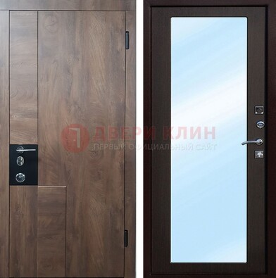 Коричневая металлическая дверь c МДФ с зеркалом ДЗ-106 в Калуге