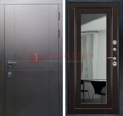 Входная дверь с порошковым напылением Темное серебро c МДФ Венге с зеркалом ДЗ-108 в Калуге