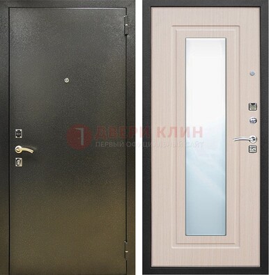 Входная темная дверь c порошковым покрытием и МДФ Белый дуб и зеркалом ДЗ-112 в Калуге