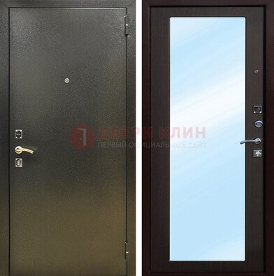 Входная темно-серая дверь c порошковым покрытием и МДФ с зеркалом ДЗ-114 в Волжском