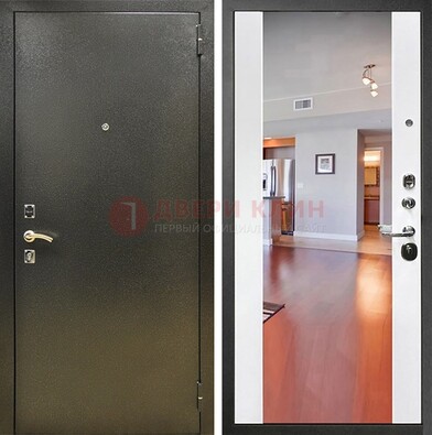 Входная темно-серая дверь c порошковым покрытием и Белой МДФ с зеркалом ДЗ-115 в Калуге