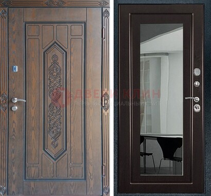 Уличная коричневая дверь c виноритом и МДФ Венге с зеркалом ДЗ-116 в Фрязино