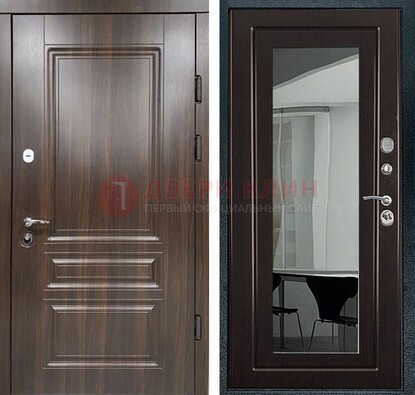 Железная коричневая дверь с МДФ Венге c зеркалом ДЗ-124 в Калуге
