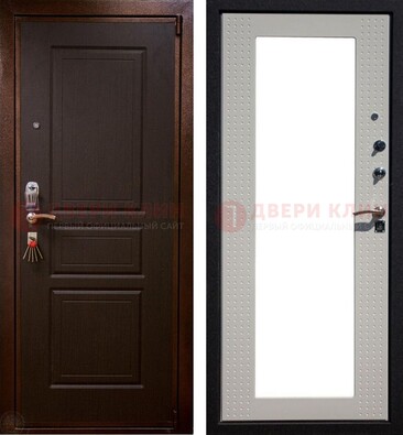 Коричневая железная дверь с панелями МДФ и зеркалом ДЗ-133 в Калуге