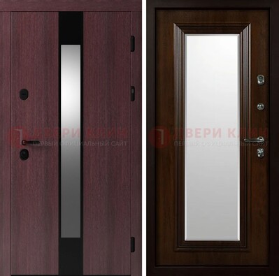 Темная стальная дверь МДФ с обеих сторон с зеркалом ДЗ-143 в Троицке