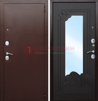 Коричневая стальная дверь с зеркалом ДЗ-18 в Калуге