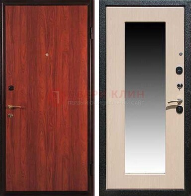 Красная стальная дверь с зеркалом МДФ внутри ДЗ-23 в Калуге