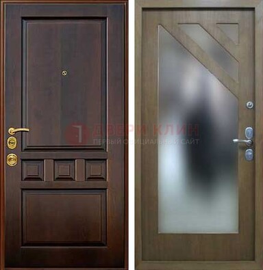Темная входная дверь с зеркалом МДФ внутри ДЗ-25 в Калуге