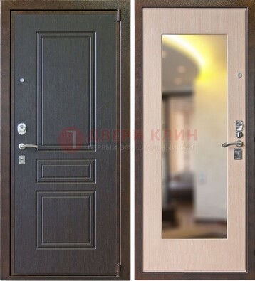 Коричневая стальная дверь с зеркалом МДФ внутри ДЗ-27 в Калуге