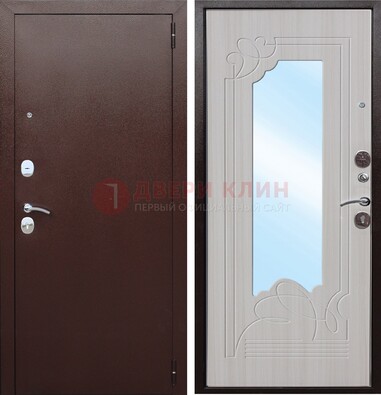 Коричневая металлическая дверь с зеркалом МДФ внутри ДЗ-33 в Калуге
