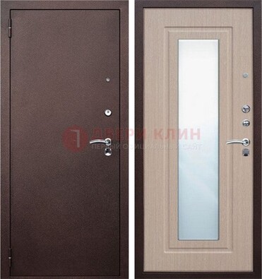 Коричневая стальная дверь с зеркалом МДФ внутри ДЗ-38 в Калуге