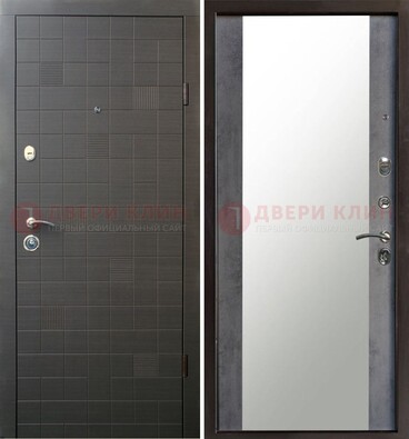 Темная железная филенчатая дверь с зеркалом ДЗ-53 в Калуге