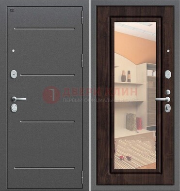 Серая стальная дверь с зеркалом винорит внутри ДЗ-6 в Калуге