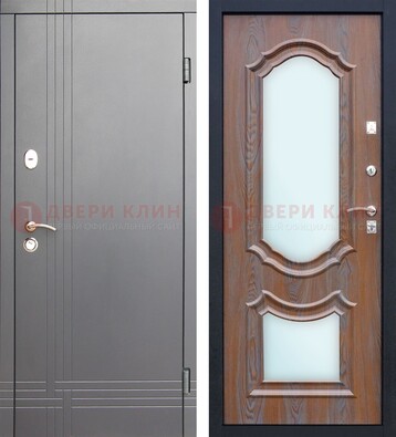 Белая уличная дверь со светлой МДФ и зеркалом ДЗ-77 в Калуге