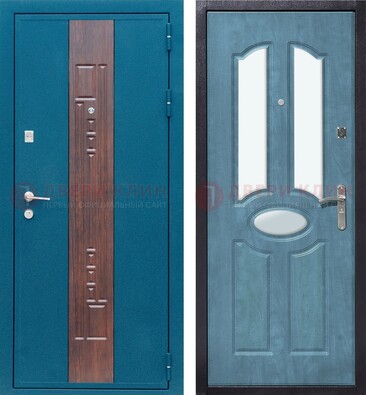 Голубая металлическая дверь МДФ с тремя зеркальными вставками ДЗ-78 в Калуге