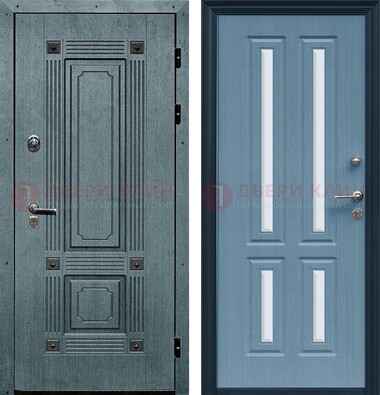 Голубая филенчатая дверь с МДФ и зеркальными вставками внутри ДЗ-80 в Калуге