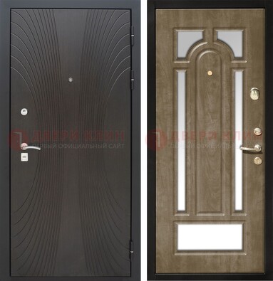 Темная металлическая дверь МДФ с различными зеркальными вставками внутри ДЗ-82 в Калуге