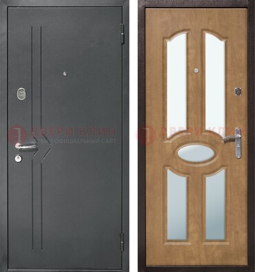 Железная серая дверь с порошковым напылением и МДФ с зеркалом ДЗ-90 в Калуге