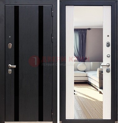 Черная входная дверь с зеркалом МДФ внутри ДЗ-9 в Калуге